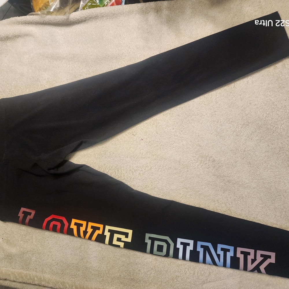 Victoria's Secret Black Leggings with Colorful 'LOVE PINK' Size M